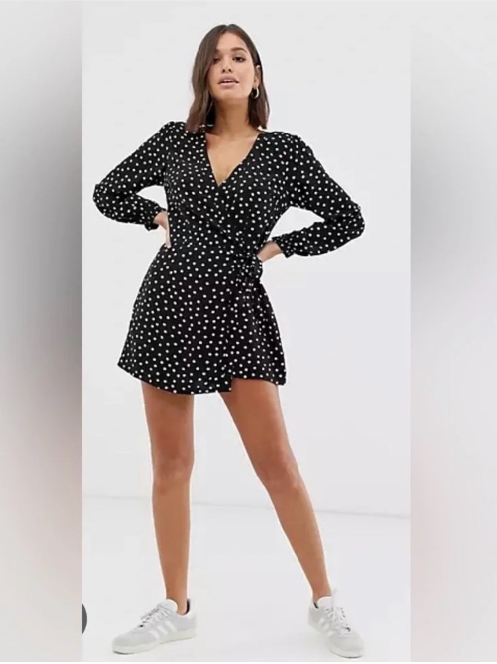 Abercrombie & Fitch Polka Dot V Neck Wrap Front Romper Black Size Medium